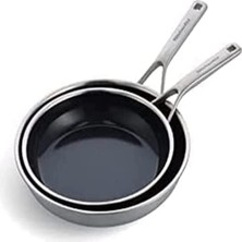 Kitchenaid Çok Katlı Paslanmaz Çelik Pfas Içermeyen Seramik Yapışmaz 2 Parçalı Kızartma Tavası Seti, 24 cm ve 28 Cm, Indüksiyon, Çok Kaplamalı, Gümüş