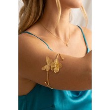 Caş Dekorasyon Altın Renk Çiçekli ve Kelebekli Bileklik Kol Aksesuarı