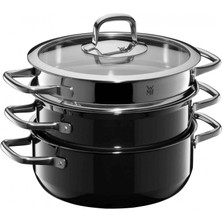 Wmf Fusiontec Kompakt 3 Parçalı Indüksiyon Tencere Seti, Tencere Seti, Buharlı Pişirici, Cam Kapak, Cilalı Cromargan Paslanmaz Çelik, Istiflenebilir Tencere Seti, Siyah