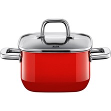 Wmf Silit Quadro Kırmızı Tencere Kare 16CM, Cam Kapak, Kızartma Tenceresi 2,0l, Silargan Fonksiyonel Seramik, Istiflenebilir, Indüksiyonlu Tencere, Kırmızı