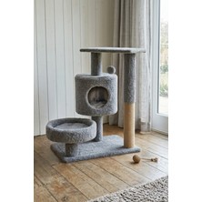 Missidea NRS-013 Yuvarlak Teras ve Yuvalı Kedi Tırmalama Evi Gri