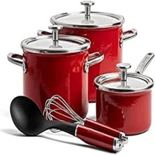 Kitchenaid Çelik Çekirdek Emaye 8 Parça Kapaklı Tencere Seti, Alman Emaye, Indüksiyon Güvenli, Fırında Güvenli, Bulaşık Makinesinde Yıkanabilir, Imparatorluk Kırmızısı