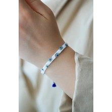 Kübüşün Atölyesi KA-026 Miyuki Bileklik - Yarımlı Nazar Serisi - Tam Tur - Beyaz