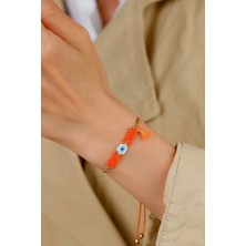 Kübüşün Atölyesi KA-024 Miyuki Bileklik - Püsküllü Tam Nazar Serisi - Turuncu