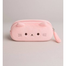 Limmy Kalem Kutusu Sevimli Kedi Geniş Kapasiteli Peluş Kalemlik - Pembe