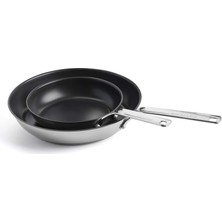 Kitchenaid Paslanmaz Çelik Tava Seti, 20CM ve 28CM, 3 Katlı Yapışmaz Kaplama, Çoklu Kaplamalar, Indüksiyona Uygun, Fırında Güvenli, Bulaşık Makinesinde Yıkanabilir, Serin Kalma Sapı, Gümüş