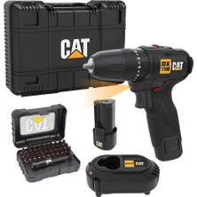 Cat DX1160 12VOLT/2.0AH Li-Ion Çift Akülü Kömürsüz Profesyonel Şarjlı Darbeli Matkap + DA01901 32 Pa