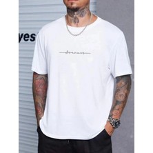 Erkek Baskılı Oversize Kısa Kol  T-Shirt - Beyaz