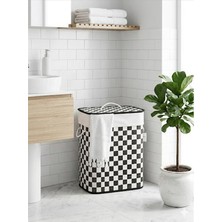 Hüco Bazaar Bambu Dama Desenli Siyah Beyaz Kirli Çamaşır Sepeti Çok Amaçlı Sepet Oyuncak Sepeti