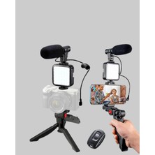 Pileli Store Telefon Video Çekim Kiti LED Aydınlatma Mikrofon Tripodlu Tam Set