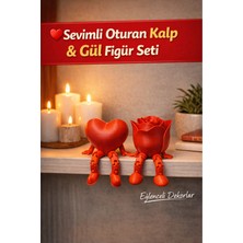 Cosmic Store Sevimli Oturan Kalp ve Gül Figür Seti – Dekoratif Masa Raf Süsü – Sevgiliye Romantik Hediye 2’li Set