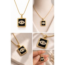 Stainless Steel Siyah Plaka Nazar Göz Çelik Kadın Kolye