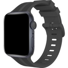 Esranın Dünyası Apple Watch 38MM KR408 Çizgili Silikon Kordon (Saat Değildir) - Koyu Gri