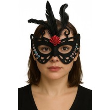 Esranın Dünyası Siyah Renk Siyah Süet Kaplama Tüylü Kelebek Figür Parti Maskesi 24X18 cm