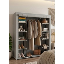 Missidea Çift Yandan Raflı Bez Elbise Dolabı Metal Profil Iskelet Gardırop Gri