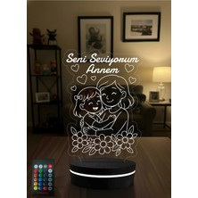 Eymi Design Anneler Günü Hediyesi 3D LED Gece Lambası - Seni Seviyorum Annem Tasarımlı Dekoratif Aydınlatma