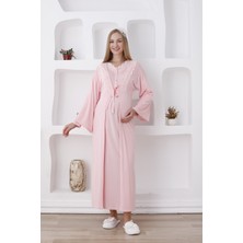 Erdeniz Tekstil Önü Düğmeli Uzun Kollu Hamile /lohusa Gecelik ve Sabahlık Takımı-2'li Set