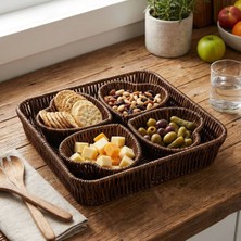 TeknoKapsül Uravas Store® 5 Parça,4 Kalp Formlu Plastik Rattan Sunum ve Kahvaltı Seti-Bölmeli Çerezlik ve Meyve