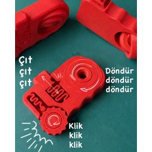 Pluto 3D 3 Fonksiyonlu Fidget Stres Oyuncağı - Döndür Klik Çıt - Kırmızı Renk Fidget Toy
