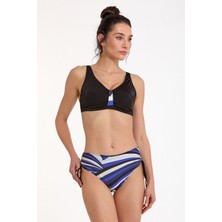 Argento Kadın Siyah Desenli Sabit Kaplı Ayarlanabilir Askılı Yüksek Bel Yanı Ayarlanabilir Bikini Takımı