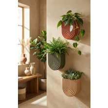 Puffin Design Wave 3'lü Duvar Saksı Seti (Bej, Terracotta, Zeytin Yeşil)