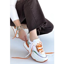 Pazarcan Aleh Beyaz Cilt Turuncu Detaylı Çift Bağcıklı Spor Ayakkabı