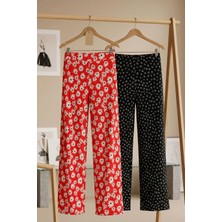 Cotenconcept 2 Adet Rahat Kalıp Yüksek Bel Bol Paça Viskon Karışım Kadın Pantolon