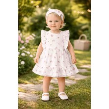 Lolons Kız Bebek Çiçek Desenli Elbise ve Bandana Takımı