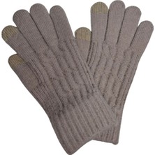 Spteks Suyutti Yetişkin Bayan Orta Gri Renk Düz Desenli Dokunmatik Kışlık Örme Eldiven