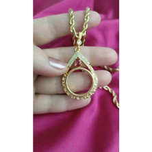 Çelik Yarım Altın Için Halat Zincirli Damla Model Şık Kadın Kolye – Özel Tasarım Işıltılı Model