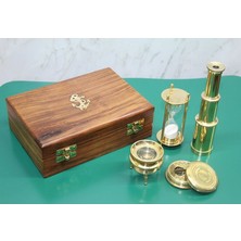 EkoAlışverişDünyam Ahşap Kutulu Dürbün, Kum Saati, Büyüteç, Pusula Seti