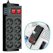 TeknoKapsül Uravas Store® Isıya Dayanıklı Termal Akım Korumalı 2 Metre 16A 4000W 8li Priz ve 3 USB Li Uzatma Ka