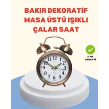 TeknoKapsül Metal Bronz Nostaljik Masa Saati Alarmlı Büyük Boy Sessiz Mekanizmalı