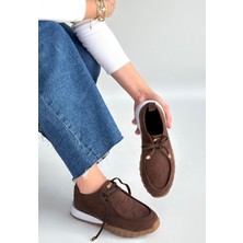 Alfaze Kahverengi Süet Ortopedik Bağcıklı Spor Ayakkabı Topuk Boyu 3 cm