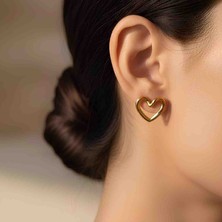 Bontexs Altın Kaplama Içi Boş Kalp Küpe - Minimalist Tasarım, Geometrik Kalp Formlu Gold Küpe - Romantik Hediye