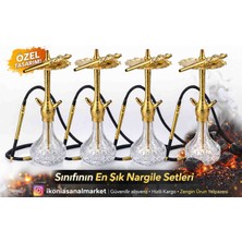 Kahveci Takımı Premium Gold Işlemeli Cam Şişe Nargile Seti – Lüks Tasarım Yüksek Performans Nargile Takımı