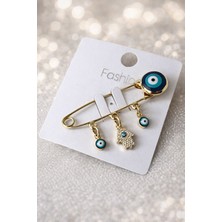 Zrn Accesories Nazar Boncuklu ve Fatma Ana Eli Figürlü Altın Renk Çengelli Iğne Broş