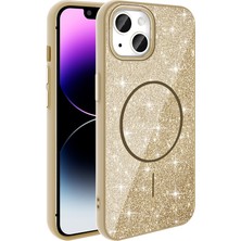 Apple iPhone 14-13 Kılıf M-Safe Şarj Özellikli Parlayan Simli Zore Okso Kapak