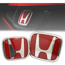 Stilix Garage Honda Civic Fc5 2016-2021 Ön ve Arka Panjur Logosu Kırmızı (Cam Logo) Ithal Ürün Anahtarlık Hediye
