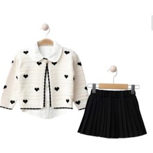 Lumia Kız Çocuk Bayramlık Piliseli Etekli Takım Bebe Yaka Gömlek Triko Hırka 3 Parça Şık Takım 2-5 Yaş