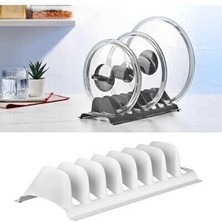 EkoAlışverişDünyam Beyaz - 2 Adet 8 Bölmeli Tencere Kapak Rafı - Simple Tabaklık - Kapak Organizeri