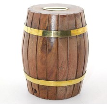 EkoAlışverişDünyam Pirinç Ahşap Fıçı Kumbara 12.5 cm