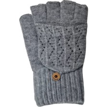 Spteks Suyutti Yetişkin Bayan Koyu Gri Düz Desen Parmaksız ve Kapaklı Kışlık Örme Eldiven