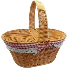 EkoAlışverişDünyam Yuvarlak Kapaklı Hasır Piknik Sepeti