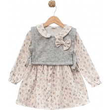 Dadiva Kız Çocuk Bayramlık Müslin Elbise Süveter Detaylı Çiçek Desenli Şık Elbise 2-5 Yaş