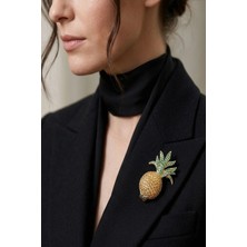 Caş Dekorasyon Altın Renk Ananas Figürlü Taşlı Broş