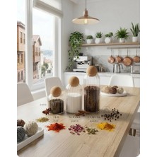 Hüco Bazaar 3'lü Şık Yuvarlak Mantar Kapak Bakliyatlık Baharatlık Sürahi Kavanoz Seti