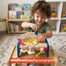 Direkstoktan Work Table Çocuk Tamir Atölyesi - Eğitici Takım Tezgahı Oyuncak Seti / Ahşap Tamir Masası Takımı
