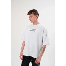 Etiler Collection Unisex Bisiklet Yaka Baskılı Oversize T-Shirt - Beyaz