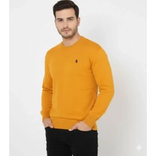 Etiler Collection Erkek Bisiklet Yaka Nakış Işlemeli Triko Kazak Yumuşak Dokulu Pamuklu Ince Dokuma, Uzun Kollu Rahat Regular Kalıp - Turuncu
